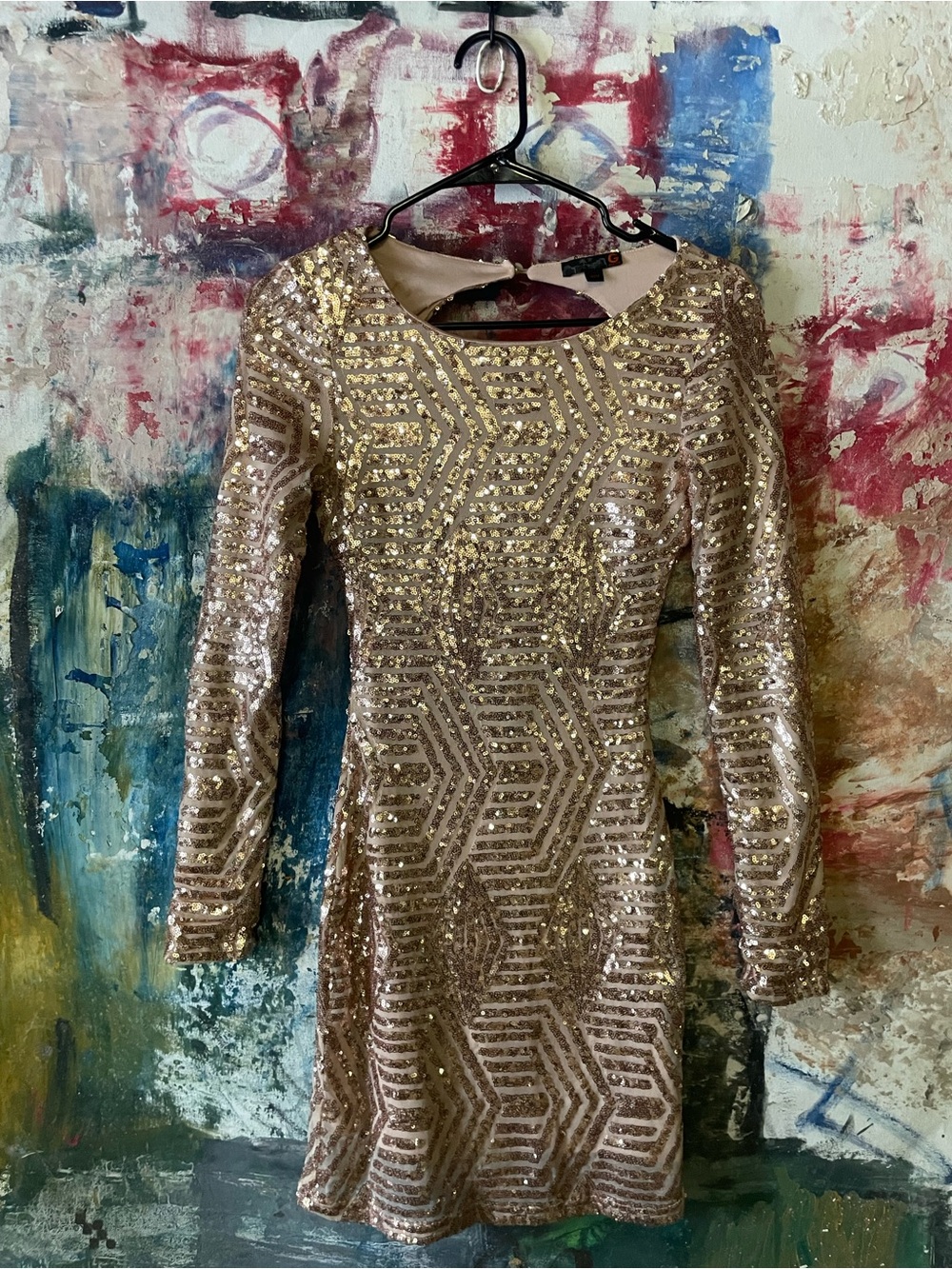 G by Guess Gold Sequin Long Sleeve Bodycon Dress